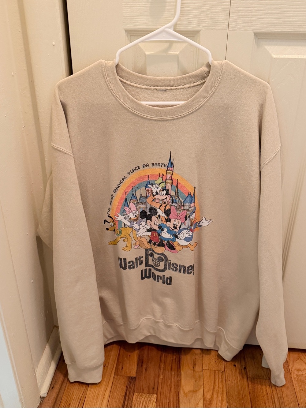 Disney Beige Crewneck Sweatshirt with Classic Character Graphic